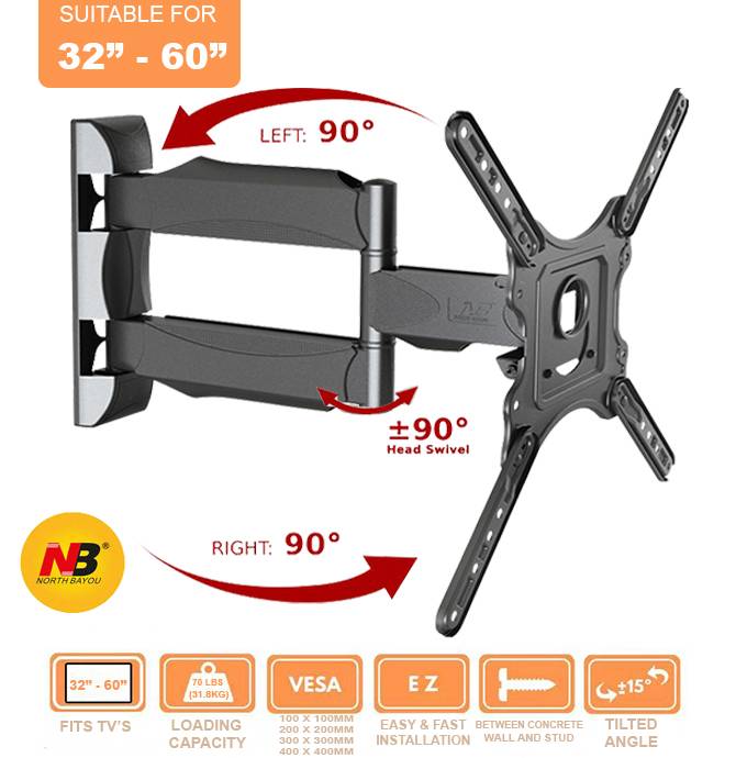 TV Wall Mount Bracket 32-60 Inch LED LCD Full Motion Cantilever Mount TV Bracket Wall Mount Fully Adjustable Rotatable Stand 32 40 42 43 50 55 60 inch 32-55 With Built in Cable Management NB P4 Model