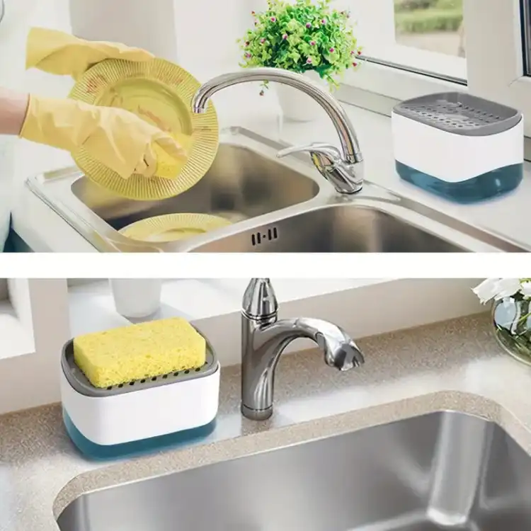 2 in 1 Soap Dispenser Sponge Caddy & Dish Liquid Soap Holder