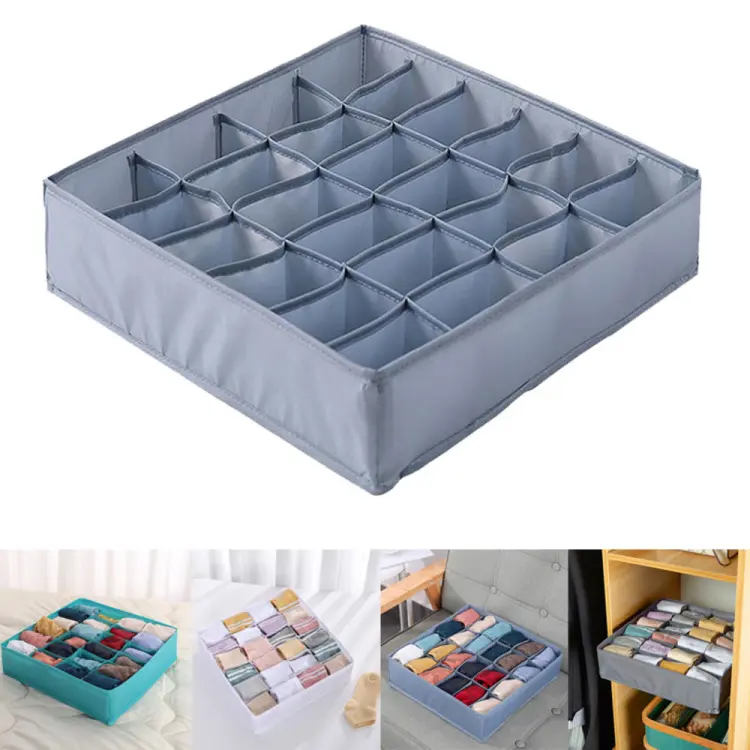 24 Grid Compartments Foldable Closet Organizer Storage Boxes for Socks/Lingerie/Underwear