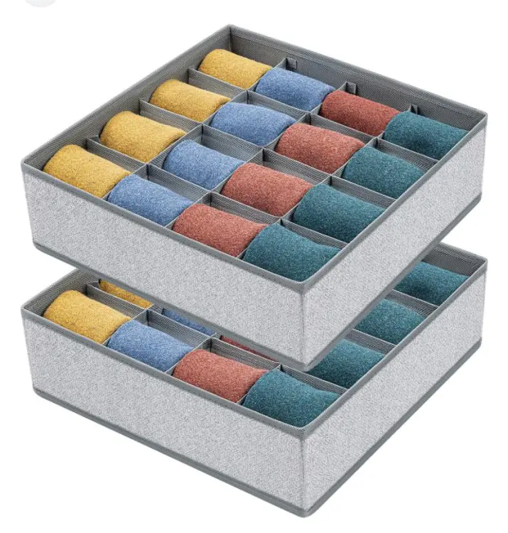 24 Grid Compartments Foldable Closet Organizer Storage Boxes for Socks/Lingerie/Underwear