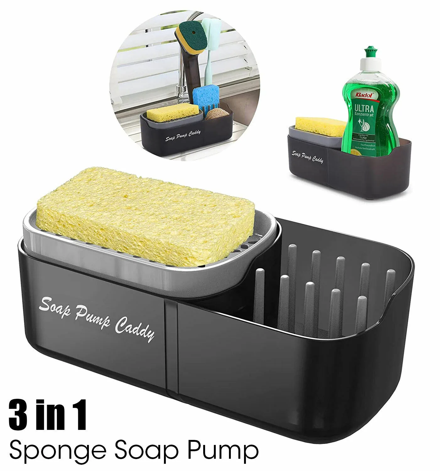 3-in-1 Sponge Soap Dispenser Pump Liquid Holder