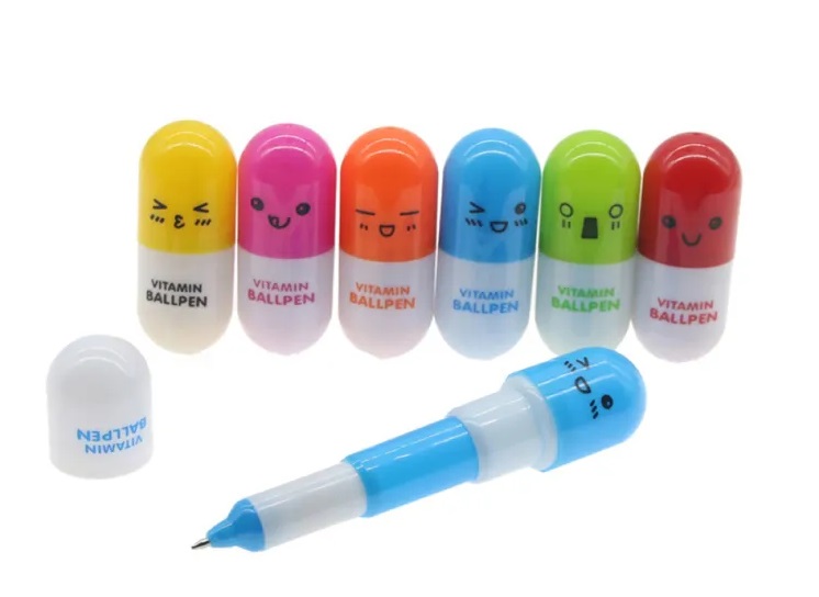 Capsule Pill Shape Retractable Ballpoint Pen Children Student Stationery for School
