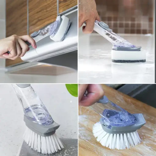 Double Head Cleaning Brush with Refillable Liquid Soap Dispenser