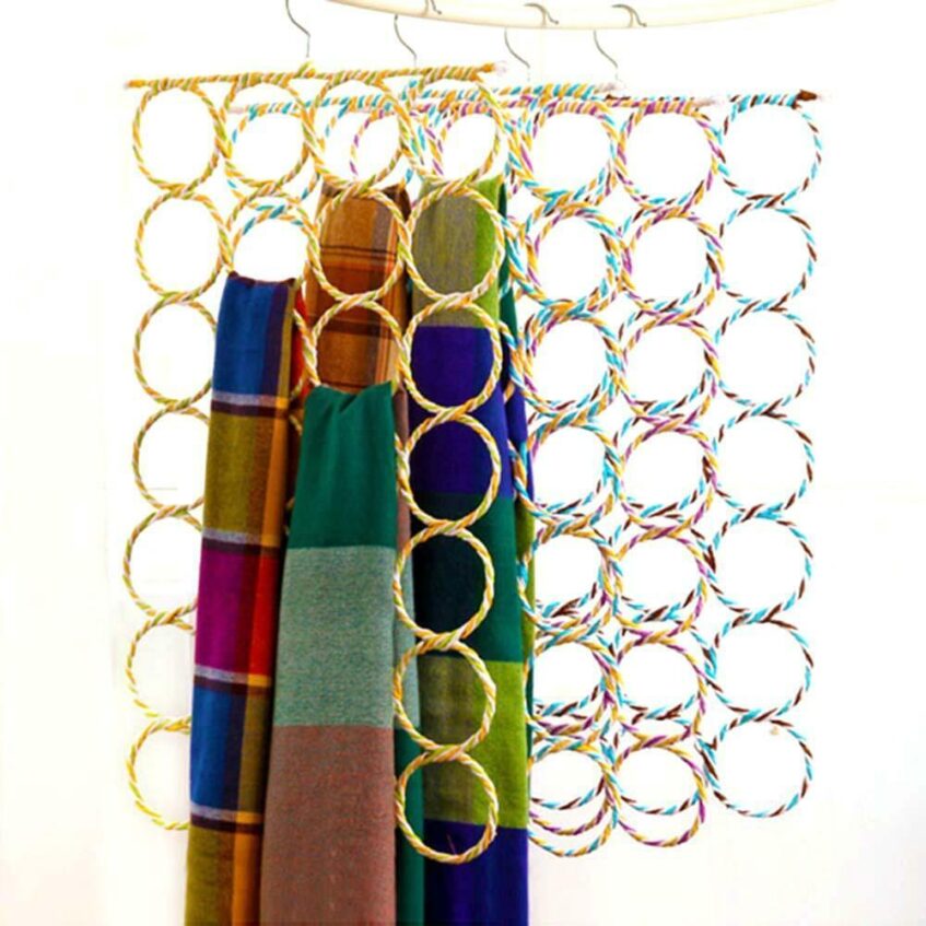 Multi use 28 Hole Ring Rope Scarf Wrap Shawl Storage Holder Hanger Tie Rack